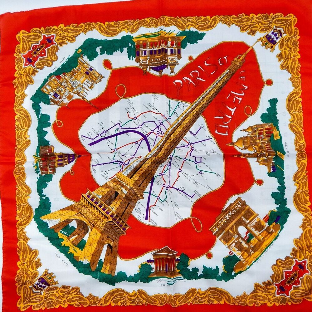 MJS PARIS FRANCE Eiffel Tower Landmarks Map Souvenir Spring Vintage Italy